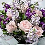 Elegant Mixed Flowers Wrapped Bouquet With Balloons