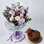 Elegant Mixed Flowers Wrapped Bouquet With Cake