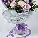 Elegant Mixed Flowers Wrapped Bouquet With Cake