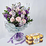 Elegant Mixed Flowers Wrapped Bouquet With Chocolate