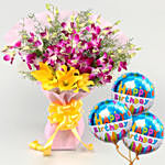 Eternal Assorted Flowers Bouquet With Birthday Balloons