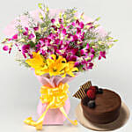 Eternal Assorted Flowers Bouquet With Chocolate Cake