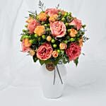 Exotic Flowers Ceramic Vase Arrangement With Cake