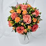 Exotic Flowers Ceramic Vase Arrangement With Cake