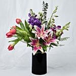 Exquisite Mixed Flowers Black Vase Arrangement