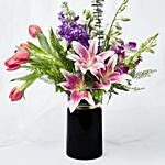 Exquisite Mixed Flowers Black Vase Arrangement