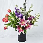 Exquisite Mixed Flowers Black Vase Arrangement