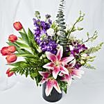 Exquisite Mixed Flowers Black Vase Arrangement
