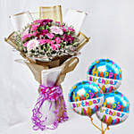 Heavenly Mixed Flowers With Birthday Balloons