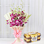 Impressive Orchids Flowers Bouquet With Chocolate