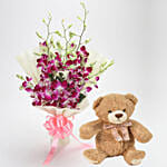 Impressive Orchids Flowers Bouquet With Teddy Bear