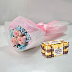 Lovely Pink Rose Baby Breath Bouquet With Ferrero Rocher
