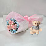 Lovely Pink Rose Baby Breath Bouquet With Teddy