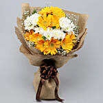 Lovely Yellow White Flowers Jute Bouquet With Cake