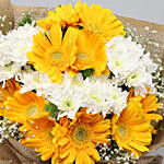 Lovely Yellow White Flowers Jute Bouquet With Cake