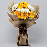 Lovely Yellow White Flowers Jute Bouquet With Cake