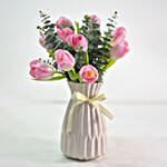 Mesmerising Pink Tulips In Ceramic Vase