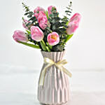Mesmerising Pink Tulips In Ceramic Vase