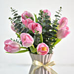 Mesmerising Pink Tulips In Ceramic Vase