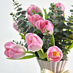 Mesmerising Pink Tulips In Ceramic Vase