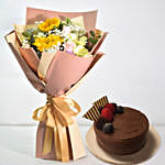 Premium Mixed Flowers Bouquet With Cake