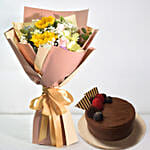 Premium Mixed Flowers Bouquet With Cake