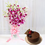 Royal Orchid Bunch With Chocolate Cake