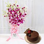 Royal Orchid Bunch With Chocolate Cake