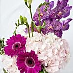 Serene Mixed Flowers Vase Arrangement With Cake