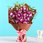 Six Exotic Purple Orchids Bouquet With Cake