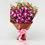 Six Exotic Purple Orchids Bouquet With Cake