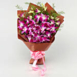 Six Exotic Purple Orchids Bouquet With Cake