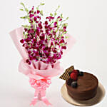 Splendid Purple Orchids Bouquet With Cake