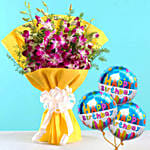 Ten Exotic Purple Orchids Bouquet With Balloons