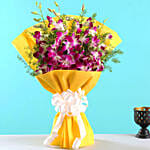 Ten Exotic Purple Orchids Bouquet With Cake