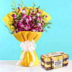 Ten Exotic Purple Orchids Bouquet With Ferrero Rocher