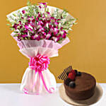Ten Purple Orchids Bouquet With Cake