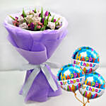Tulips Roses Elegant Bouquet With Birthday Balloons