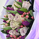 Tulips Roses Elegant Bouquet With Chocolate Cake