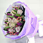 Tulips Roses Elegant Bouquet With Chocolate Cake