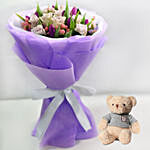 Tulips Roses Elegant Bouquet With Teddy Bear