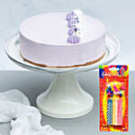 Lavender Earl Cream Cake With Birthday Candles