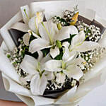 Charming White Lilies Bouquet With Chocolate Cake