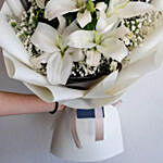 Charming White Lilies Bouquet With Chocolate Cake