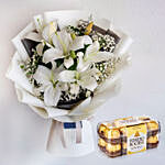 Charming White Lilies Bouquet With Ferrero Rocher