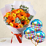 Delightful Gerberas N Alstroemeria Bouquet With Birthday Balloons