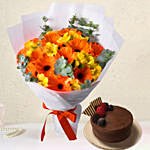Delightful Gerberas N Alstroemeria Bouquet With Chocolate Cake