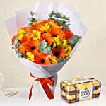 Delightful Gerberas N Alstroemeria Bouquet With Ferrero Rocher