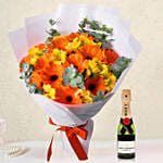 Delightful Gerberas N Alstroemeria Bouquet With Moet Champagne