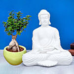 Handcrafted Solid Buddha Decorative Showpiece With Bonsai Plant